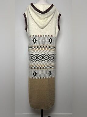 By JJ Long Hooded Sweater Vest S/M Southwestern Boho Duster Cardigan